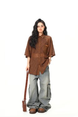 American Retro Short Sleeve Shirt Jacket for Women - Summer Loose Casual Top with Unique Design