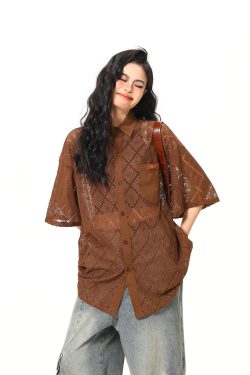 American Retro Short Sleeve Shirt Jacket for Women - Summer Loose Casual Top with Unique Design