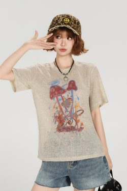 American Retro Short Sleeve T-Shirt for Women - Summer Casual Round Neck Top, Printed Loose-Fitting Slimming Style