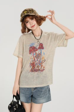 American Retro Short Sleeve T-Shirt for Women - Summer Casual Round Neck Top, Printed Loose-Fitting Slimming Style