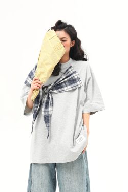 American Retro Short-Sleeve T-Shirt for Women - Wild A-Zi Shawl Design, Loose Fit, Summer Versatile Style