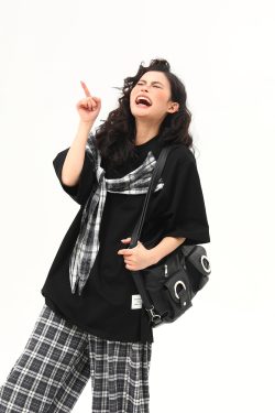 American Retro Short-Sleeve T-Shirt for Women - Wild A-Zi Shawl Design, Loose Fit, Summer Versatile Style