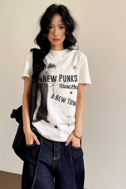American Retro Short Sleeve T-Shirt for Women, Summer Punk Letter Print, Slim Fit Versatile Top, Y2K Trendy Style