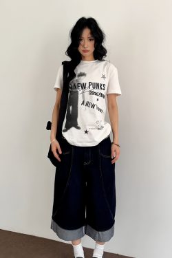 American Retro Short Sleeve T-Shirt for Women, Summer Punk Letter Print, Slim Fit Versatile Top, Y2K Trendy Style