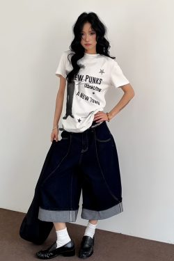 American Retro Short Sleeve T-Shirt for Women, Summer Punk Letter Print, Slim Fit Versatile Top, Y2K Trendy Style