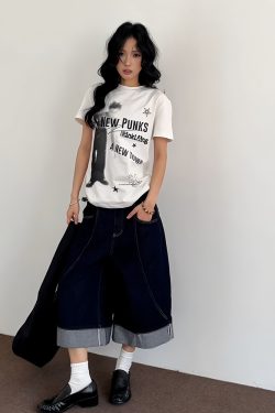 American Retro Short Sleeve T-Shirt for Women, Summer Punk Letter Print, Slim Fit Versatile Top, Y2K Trendy Style