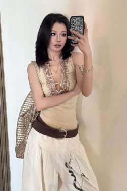 American Retro Sleeveless Spicy Girl Tank Top with Sequins, Slim Fit Summer Top, Trendy Y2K Style