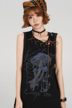 American Retro Sleeveless T-Shirt for Women - Summer Tie Design, Loose Slimming Tank Top, Y2K Fashion Style