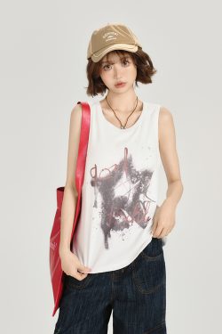 American Retro Sleeveless Tank Top for Women - Summer Casual Printed T-Shirt, Loose Fit Slimming Style