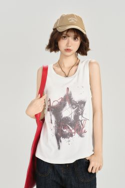 American Retro Sleeveless Tank Top for Women - Summer Casual Printed T-Shirt, Loose Fit Slimming Style