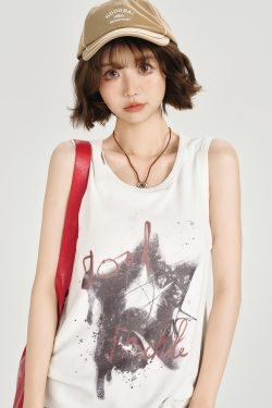 American Retro Sleeveless Tank Top for Women - Summer Casual Printed T-Shirt, Loose Fit Slimming Style