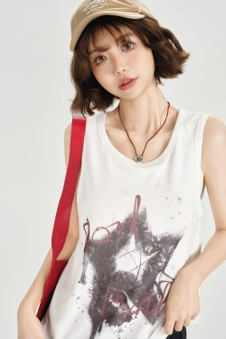 American Retro Sleeveless Tank Top for Women - Summer Casual Printed T-Shirt, Loose Fit Slimming Style