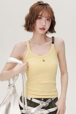 American Retro Spicy Girl Camisole for Women - 2024 Summer Slim-Fit Top in Girly Style