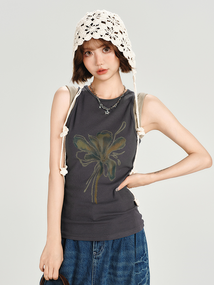 American Retro Spicy Girl Sleeveless T-Shirt Vest - Summer Slim Fit Fake Two-Piece Top for Women American Retro Spicy Girl Sleeveless T-Shirt Vest - Summer Slim Fit Fake Two-Piece Top for Women