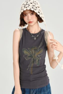 American Retro Spicy Girl Sleeveless T-Shirt Vest - Summer Slim Fit Fake Two-Piece Top for Women