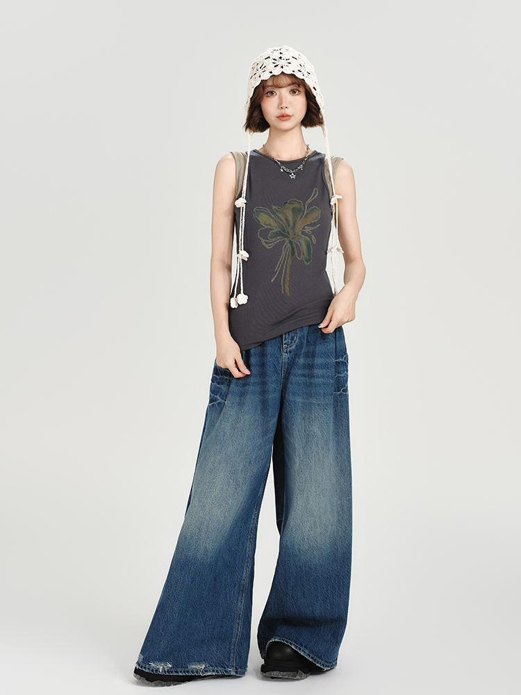 American Retro Spicy Girl Sleeveless T-Shirt Vest - Summer Slim Fit Fake Two-Piece Top for Women American Retro Spicy Girl Sleeveless T-Shirt Vest - Summer Slim Fit Fake Two-Piece Top for Women