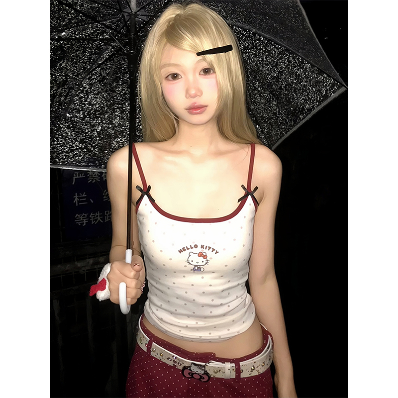 American Retro Spicy Girl Summer Hello Kitty Color-Blocking Slim-Fit Tank Top - Trendy 90s Y2K Style for Fashion Lovers American Retro Spicy Girl Summer Hello Kitty Color-Blocking Slim-Fit Tank Top - Trendy 90s Y2K Style for Fashion Lovers