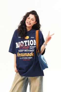 American Retro Sports Style Letter Print Short-Sleeve T-Shirt for Men and Women - Summer Versatile Couple Top