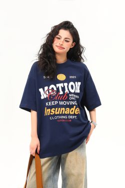 American Retro Sports Style Letter Print Short-Sleeve T-Shirt for Men and Women - Summer Versatile Couple Top