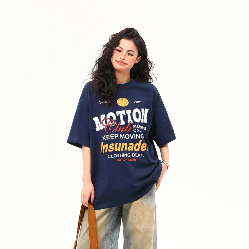 American Retro Sports Style Letter Print Short-Sleeve T-Shirt for Men and Women - Summer Versatile Couple Top American Retro Sports Style Letter Print Short-Sleeve T-Shirt for Men and Women - Summer Versatile Couple Top