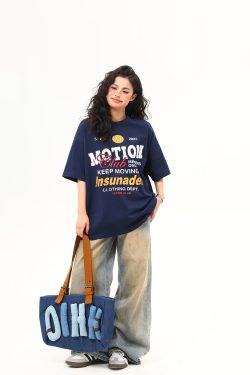 American Retro Sports Style Letter Print Short-Sleeve T-Shirt for Men and Women - Summer Versatile Couple Top