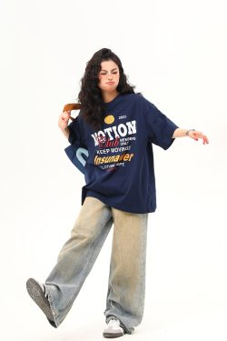 American Retro Sports Style Letter Print Short-Sleeve T-Shirt for Men and Women - Summer Versatile Couple Top