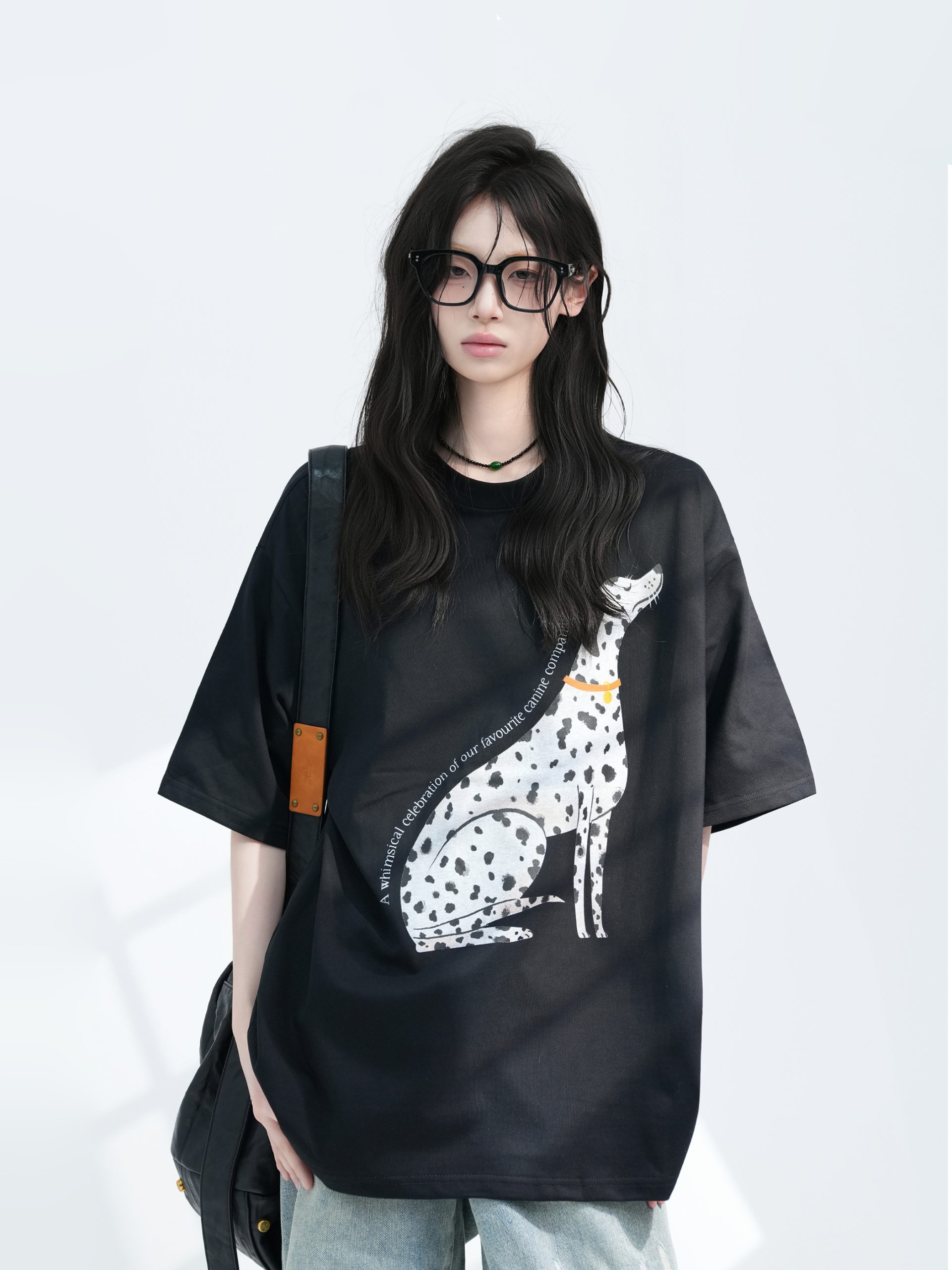 American Retro Spotted Dog Short Sleeve T-Shirt for Women - Loose Fit Heavyweight Summer Tee, Casual 90s Style Top American Retro Spotted Dog Short Sleeve T-Shirt for Women - Loose Fit Heavyweight Summer Tee, Casual 90s Style Top