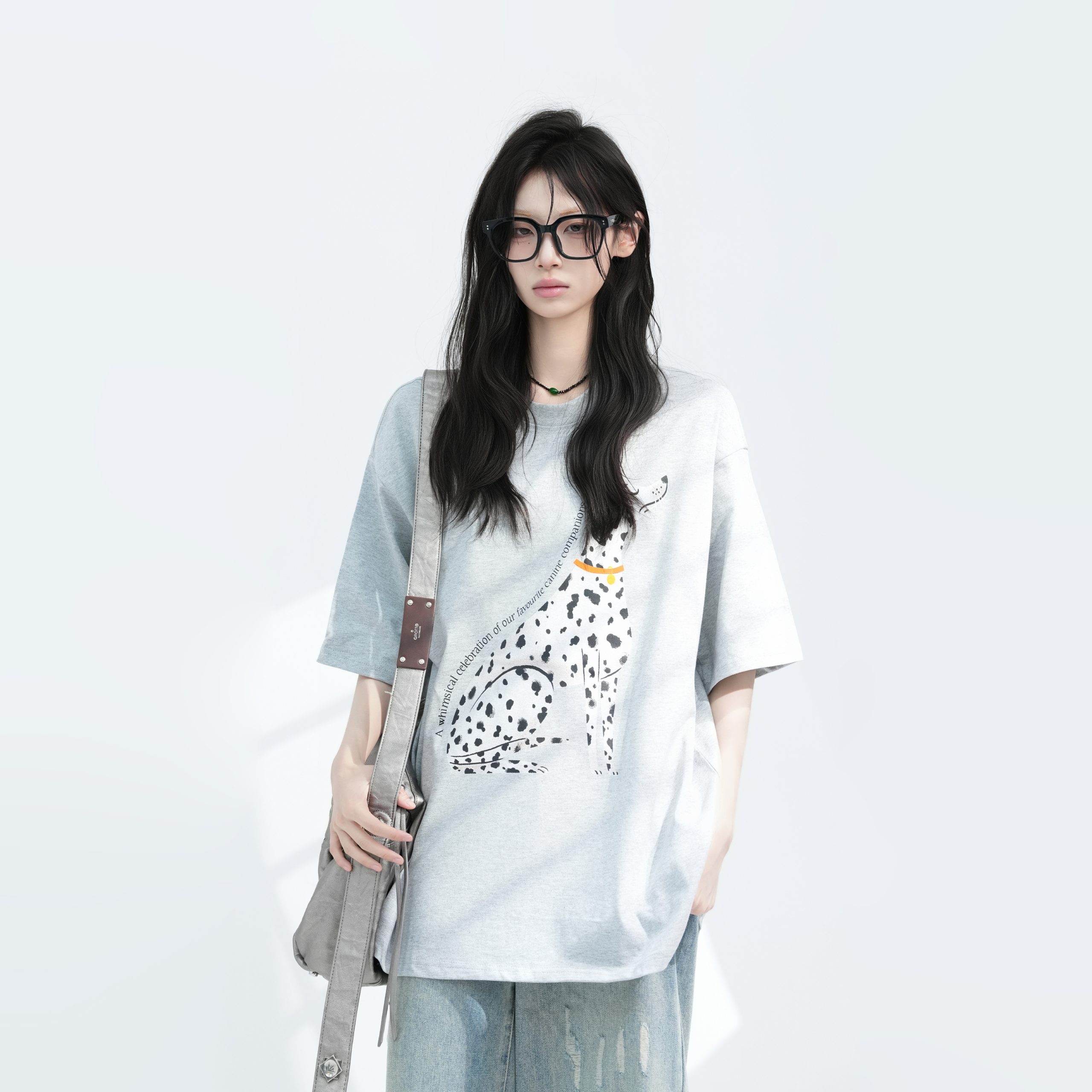 American Retro Spotted Dog Short Sleeve T-Shirt for Women - Loose Fit Heavyweight Summer Tee, Casual 90s Style Top American Retro Spotted Dog Short Sleeve T-Shirt for Women - Loose Fit Heavyweight Summer Tee, Casual 90s Style Top