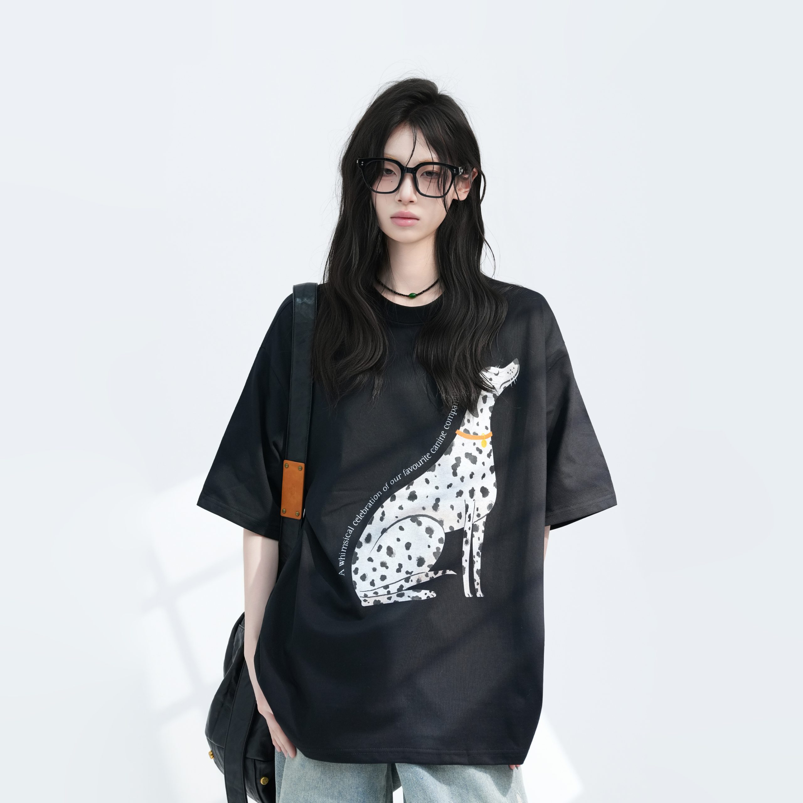 American Retro Spotted Dog Short Sleeve T-Shirt for Women - Loose Fit Heavyweight Summer Tee, Casual 90s Style Top American Retro Spotted Dog Short Sleeve T-Shirt for Women - Loose Fit Heavyweight Summer Tee, Casual 90s Style Top