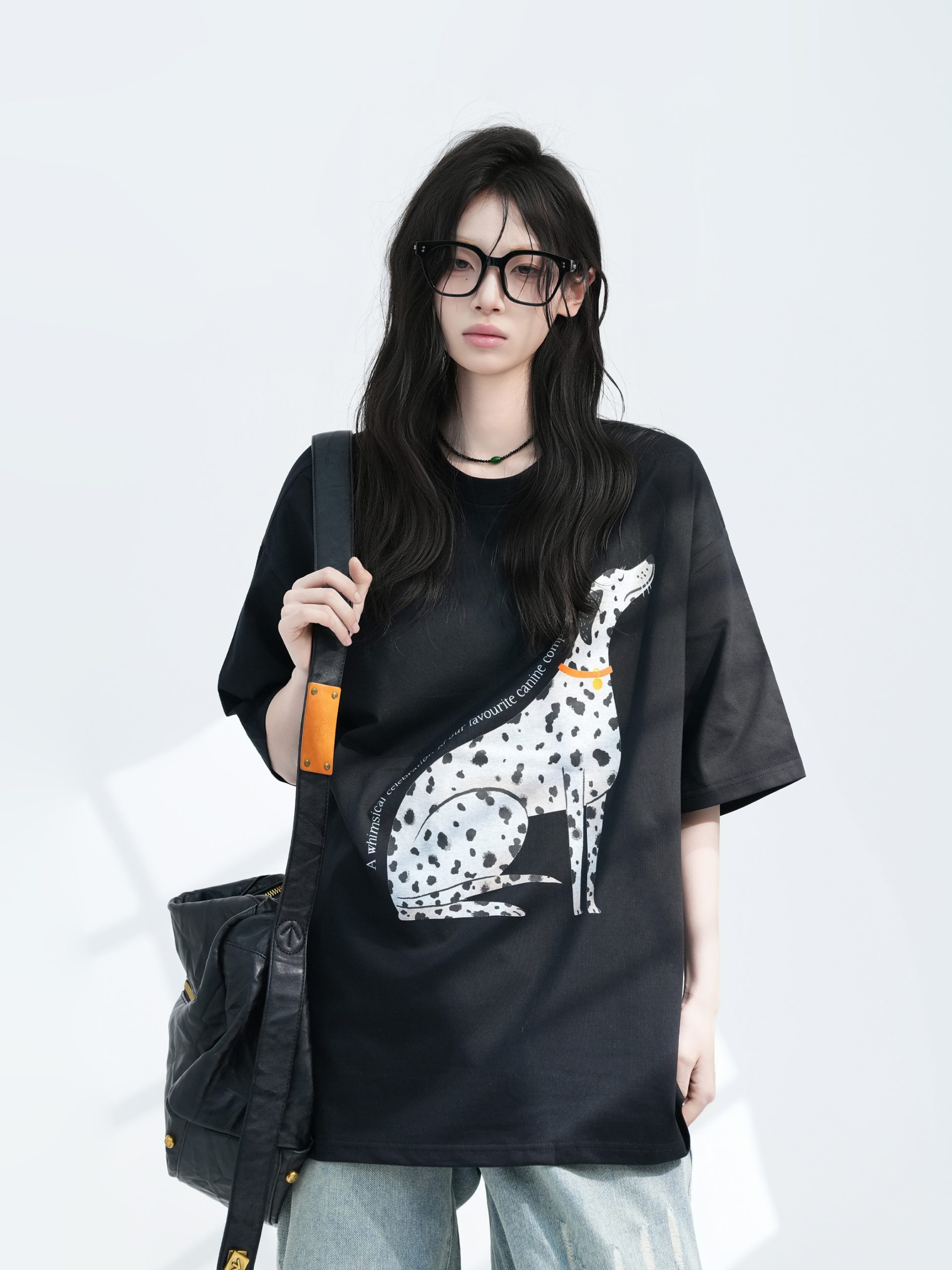 American Retro Spotted Dog Short Sleeve T-Shirt for Women - Loose Fit Heavyweight Summer Tee, Casual 90s Style Top American Retro Spotted Dog Short Sleeve T-Shirt for Women - Loose Fit Heavyweight Summer Tee, Casual 90s Style Top