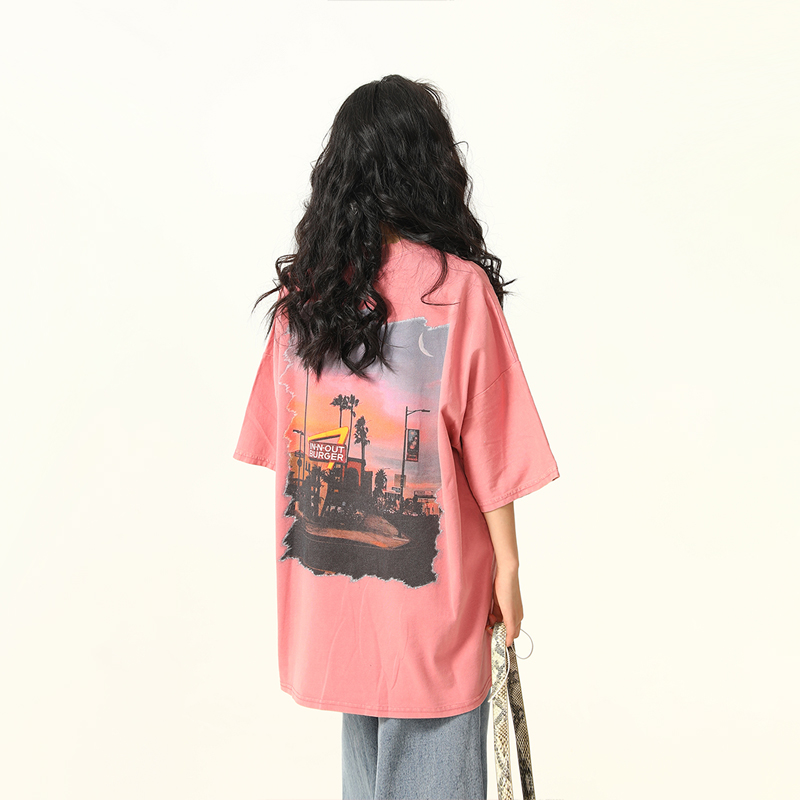 American Retro Street Scenery Printed Short-Sleeve T-Shirt for Men and Women - Loose Versatile Summer Couple Top American Retro Street Scenery Printed Short-Sleeve T-Shirt for Men and Women - Loose Versatile Summer Couple Top
