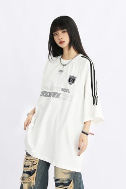 American Retro Striped Oversized Short-Sleeve T-Shirt for Women - Summer Trendy Couple Top, 90s Style, Casual Streetwear