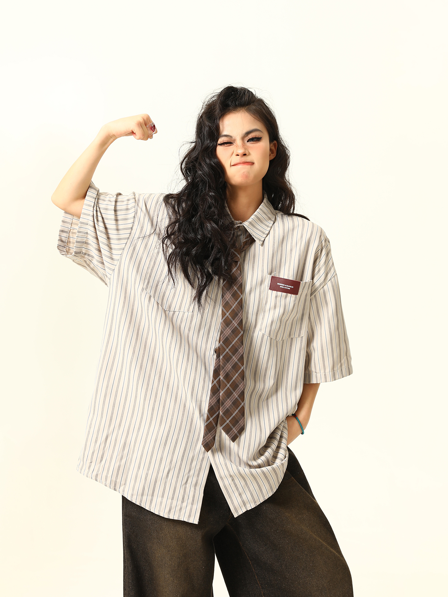 American Retro Striped Short Sleeve Shirt for Women - Versatile Loose Fit Summer Fashion Trend American Retro Striped Short Sleeve Shirt for Women - Versatile Loose Fit Summer Fashion Trend