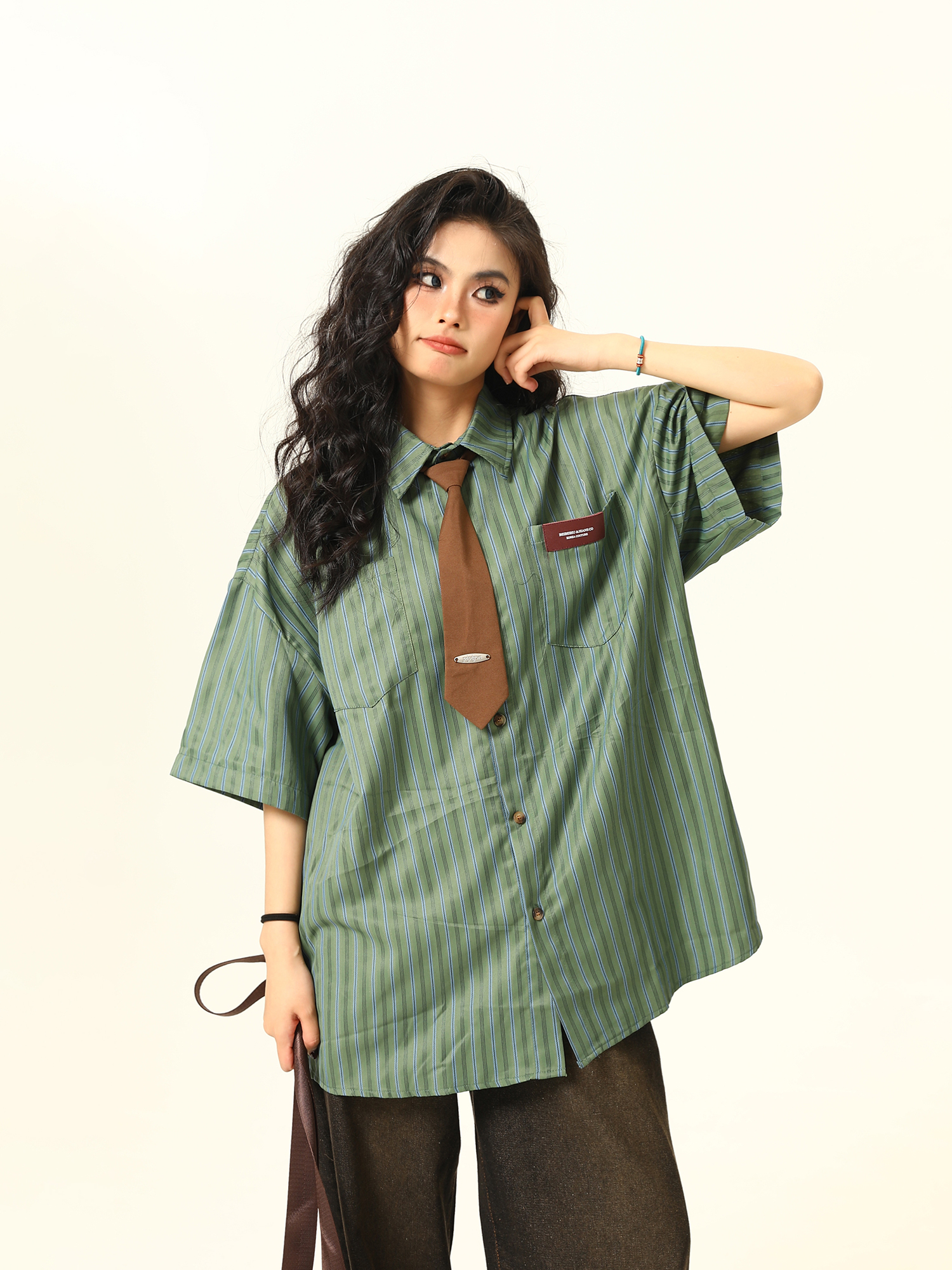 American Retro Striped Short Sleeve Shirt for Women - Versatile Loose Fit Summer Fashion Trend American Retro Striped Short Sleeve Shirt for Women - Versatile Loose Fit Summer Fashion Trend