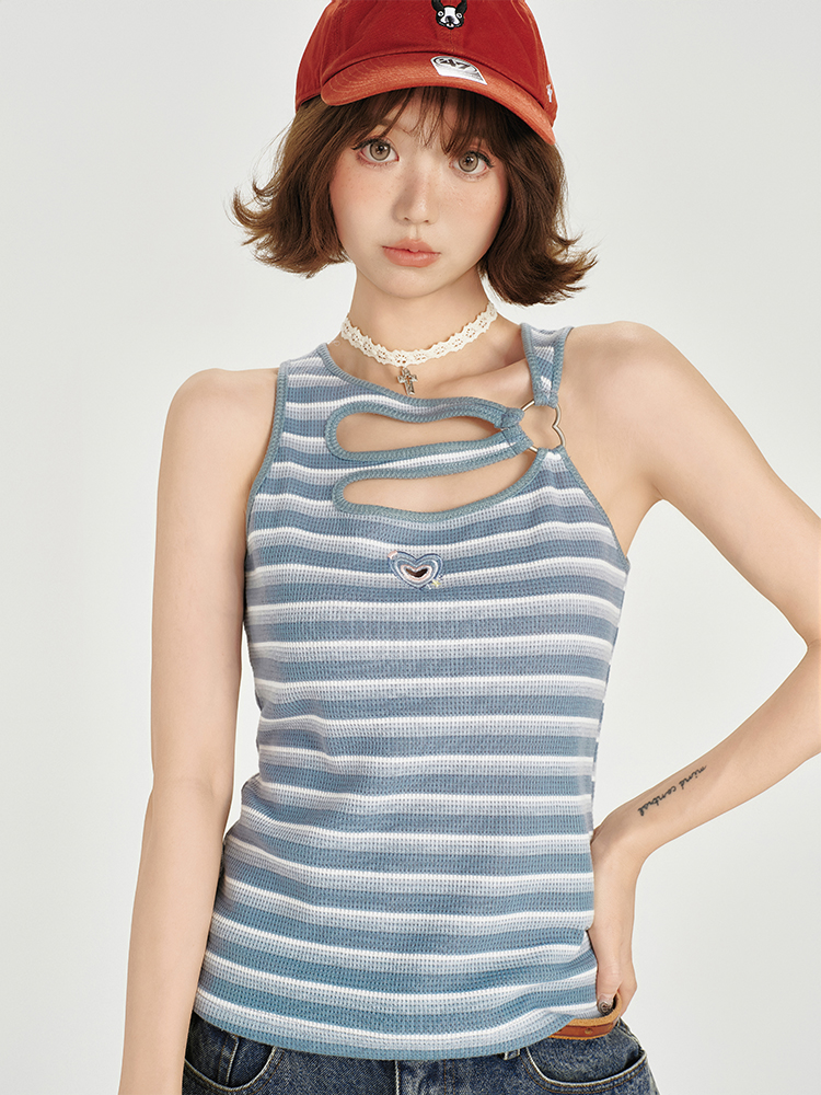 American Retro Striped Sleeveless T-Shirt for Women - Summer Slim Fit Flattering Tank Top, Niche Design, Y2K Style American Retro Striped Sleeveless T-Shirt for Women - Summer Slim Fit Flattering Tank Top, Niche Design, Y2K Style