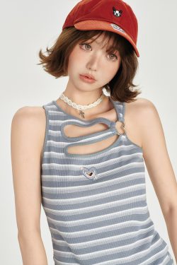 American Retro Striped Sleeveless T-Shirt for Women - Summer Slim Fit Flattering Tank Top, Niche Design, Y2K Style