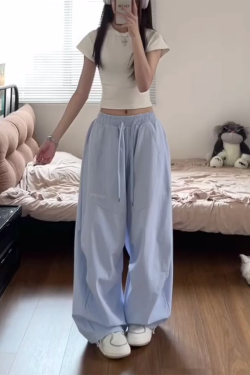 American Retro Striped Work Pants for Women - Summer Loose Hip-Hop Style Draped Straight Casual Sports Pants