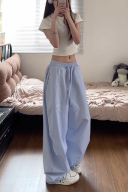 American Retro Striped Work Pants for Women - Summer Loose Hip-Hop Style Draped Straight Casual Sports Pants