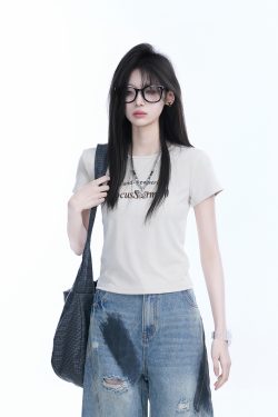 American Retro Summer Short Sleeve T-Shirt for Women - Flattering Slim Fit, Petite Style,