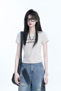 American Retro Summer Short Sleeve T-Shirt for Women - Flattering Slim Fit, Petite Style,