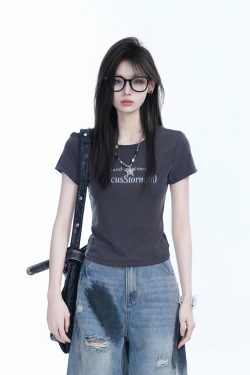 American Retro Summer Short Sleeve T-Shirt for Women - Flattering Slim Fit, Petite Style, "Sit and Eat Until the Mountains Are Empty" Print