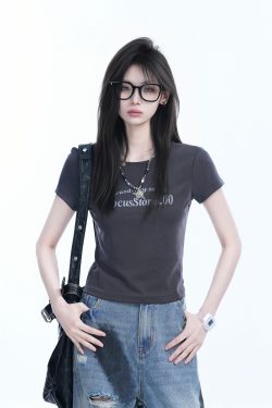 American Retro Summer Short Sleeve T-Shirt for Women - Flattering Slim Fit, Petite Style, "Sit and Eat Until the Mountains Are Empty" Print