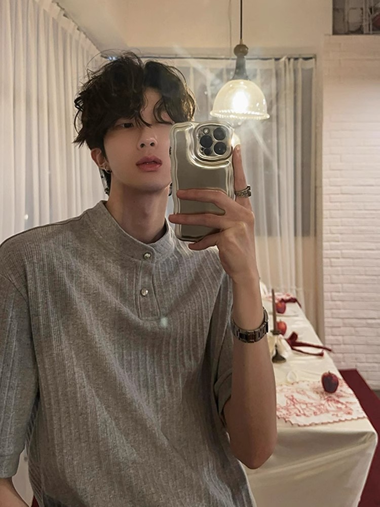 American Retro Textured Henley Short-Sleeve T-Shirt for Men and Women - Trendy Loose Fit Summer Top American Retro Textured Henley Short-Sleeve T-Shirt for Men and Women - Trendy Loose Fit Summer Top