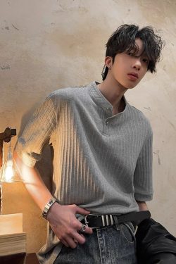 American Retro Textured Henley Short-Sleeve T-Shirt for Men and Women - Trendy Loose Fit Summer Top