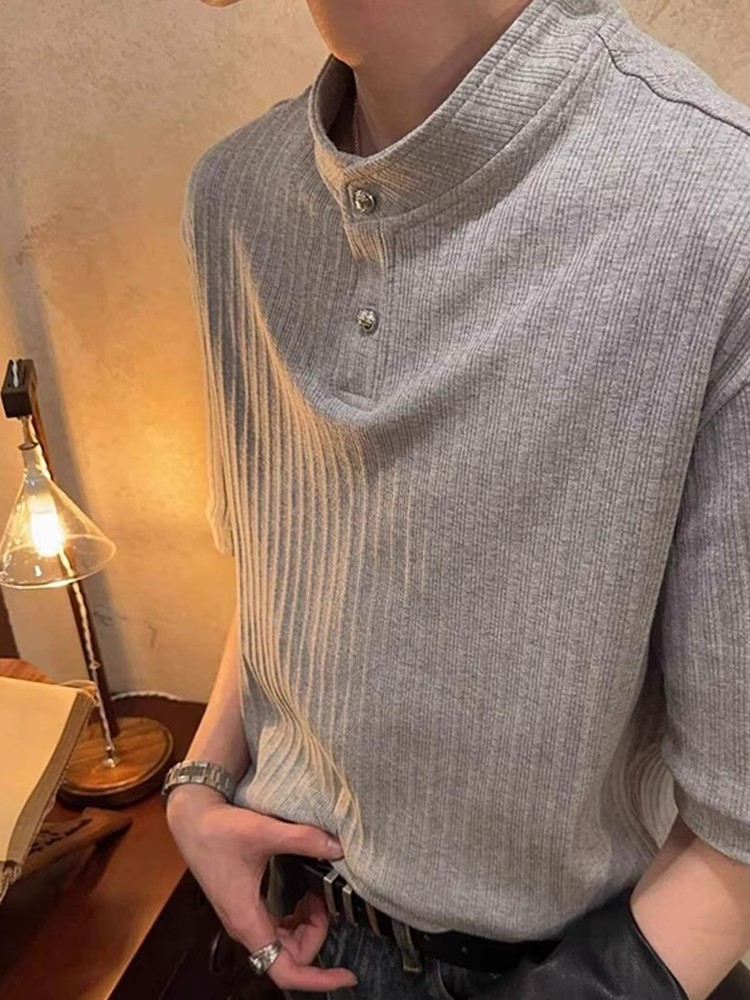 American Retro Textured Henley Short-Sleeve T-Shirt for Men and Women - Trendy Loose Fit Summer Top American Retro Textured Henley Short-Sleeve T-Shirt for Men and Women - Trendy Loose Fit Summer Top