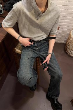 American Retro Textured Henley Short-Sleeve T-Shirt for Men and Women - Trendy Loose Fit Summer Top