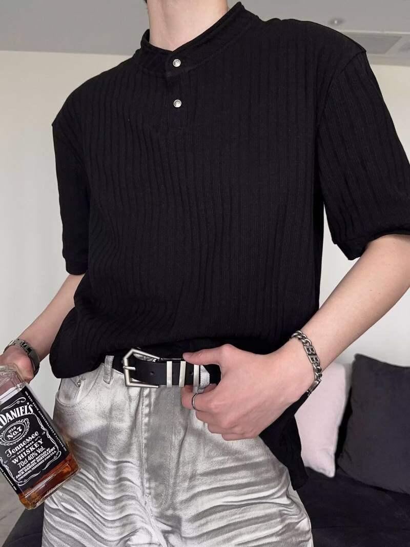 American Retro Textured Henley Short-Sleeve T-Shirt for Men and Women - Trendy Loose Fit Summer Top American Retro Textured Henley Short-Sleeve T-Shirt for Men and Women - Trendy Loose Fit Summer Top