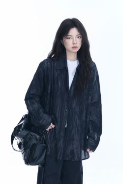 American Retro Tie-Dye Long Sleeve Shirt for Women - Summer Loose Lightweight Water Wave Pattern Sun Protection Top