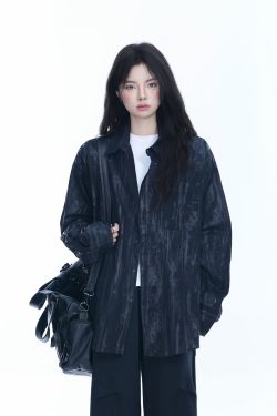 American Retro Tie-Dye Long Sleeve Shirt for Women - Summer Loose Lightweight Water Wave Pattern Sun Protection Top