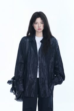 American Retro Tie-Dye Long Sleeve Shirt for Women - Summer Loose Lightweight Water Wave Pattern Sun Protection Top